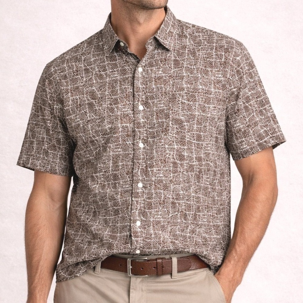 Tasso Elba‎ Brown Brown Button Down Shortsleeve Linen Blend Mens Size XL